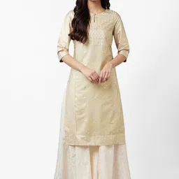 W Women Ethnic Motifs Printed Keyhole Neck Pastels Kurta-9