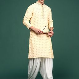 Ramas Ethnic Motifs Yoke Design Mandarin Collar Chanderi Silk Kurta-image-12