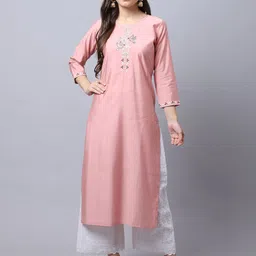 Rajnandini Women Peach-Coloured Yoke Design Thread Work Chanderi Silk Kurta-image-92