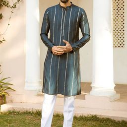 See Designs Printed Thread Work Chanderi Silk Kurta-42
