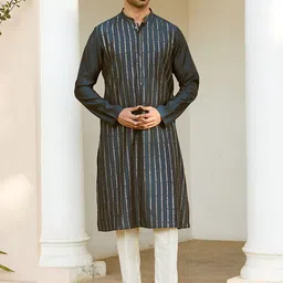 See Designs Striped Woven Design Sequined Straight Kurta-picture-12