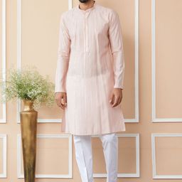 See Designs Mandarin Collar Long Sleeves Thread Work Chanderi Silk Straight Kurta-image-20