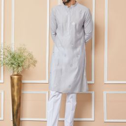 See Designs Floral Embroidered Mandarin Collar Thread Work Chanderi Silk Straight Kurta-image-56