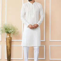 See Designs Striped Mandarin Collar Thread Work Chanderi Silk Straight Kurta-picture-30