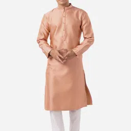 THE KURTA COMPANY Self Design Mandarin Collar Silk Kurta-22