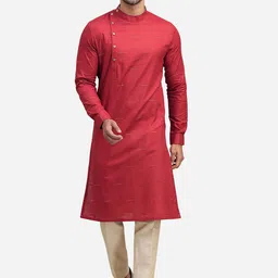 THE KURTA COMPANY Band Collar Thread Work Angrakha Kurta-image-81
