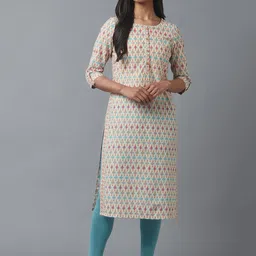 W Women White Geometric Printed Round Neck  Kurta-image-78