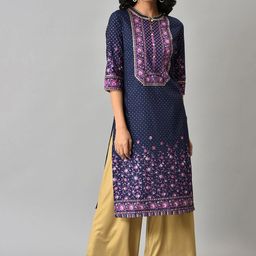 AURELIA Women Navy Blue Floral Printed Straight Fit Kurta-picture-27