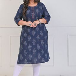 KALINI Plus Size Ethnic Motifs Printed Round Neck Cotton Straight Kurta-picture-26