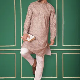 Jompers Mandarin Collar Geometric Thread Work Cotton Kurta-image-11