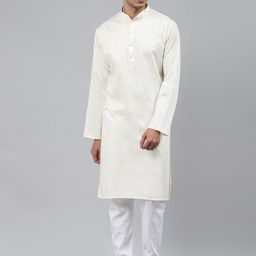 MANQ Men Cream-Coloured Embroidered Chikankari Kurta-picture-20
