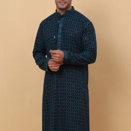 KRAFT INDIA Ethnic Motifs Embroidered Chikankari Kurta-image-27