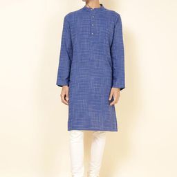 Fabindia Checked Band Collar Long Sleeves Straight Kurta-21