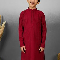 YK Boys Striped Embroidered Chikankari Mandarin Collar Cotton Straight Kurta-4