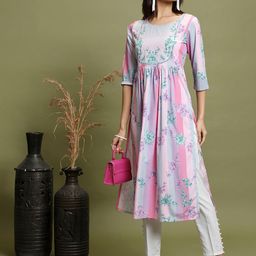 KETCH Floral Printed Pleated High Slit Kurta-picture-55