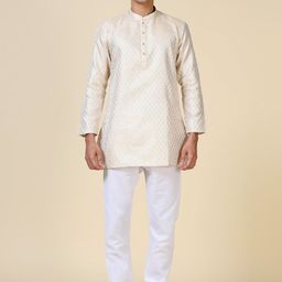 TATTVA Geometric Mandarin Collar Chikankari Kurta-image-49
