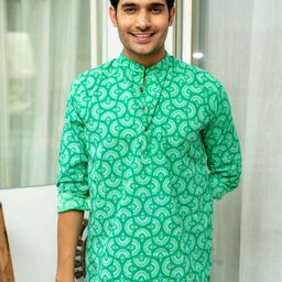 Shasak Ethnic Motifs Printed Mandarin Collar Cotton Short Kurta-image-27