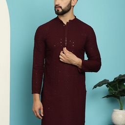 SOJANYA Embellished Sequinned Mandarin Collar Straight Pure Cotton Kurta-51