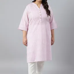AURELIA Plus Women Striped Cotton Mandarin Collar Flared Sleeves Kurta-image-35
