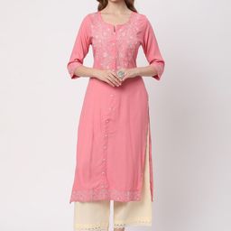 R&B Ethnic Motifs Embroidered Three-Quarter Sleeve Straight Kurta-picture-2