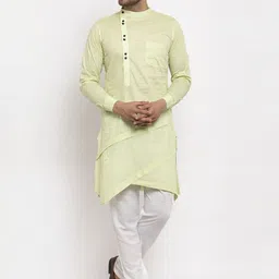 KLOTTHE Men Green Thread Work Asymmetric Kurta-image-93