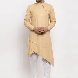 KLOTTHE Men Beige Thread Work Asymmetric Kurta-image-42