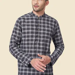 indus route by Pantaloons Men Black Checked Mandarin Collar Kurta-picture-13
