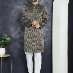 Anouk Ethnic Motifs Woven Design Kurta With Pyjama-image-5