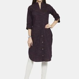 Enchanted Drapes Women Cotton Burgundy Woven Design Pathani Kurta-picture-44