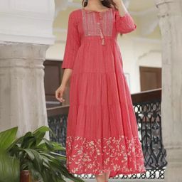 KALINI Geometric Printed Tie-Up Neck Sequined Anarkali Kurta-1