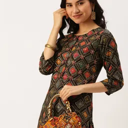 SHOWOFF Women Olive Ethnic Motifs Printed Anarkali Kurta-image-7