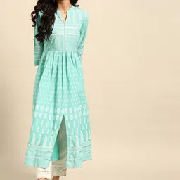 RANGMAYEE Women Blue Ethnic Motifs Printed Cotton Anarkali Kurta-image-79