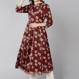 ZNX Clothing Women Maroon & Black Floral Printed Anarkali Kurta-15