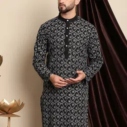 Anouk Ethnic Motifs Embroidered Band Collar Cotton Regular Kurta-image-70