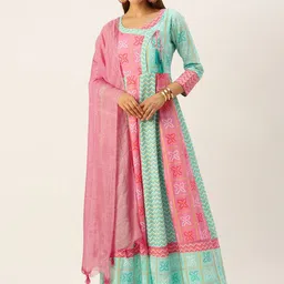 HERE&NOW Women Pink Ethnic Printed regular Sleeves Anarkali Kurta With Dupatta-image-11