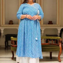 KALINI Plus Size Printed Mirror Work Angrakha Kurta-picture-31