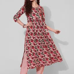 KIMAYRA Floral Printed Pleated Pure Cotton A-Line Kurta-image-57