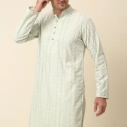 Anouk Geometric Embroidered Mandarin Collar Thread Work Pure Cotton Straight Kurta-image-45