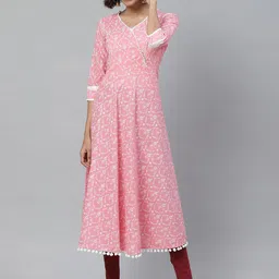 YASH GALLERY Women Pink & Off-White Printed Anarkali Kurta-picture-13