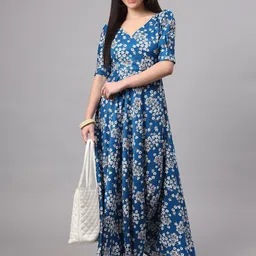 DHAKRE FASHION Floral Printed V-Neck Puff Sleeves Satin Anarkali Kurta-picture-55
