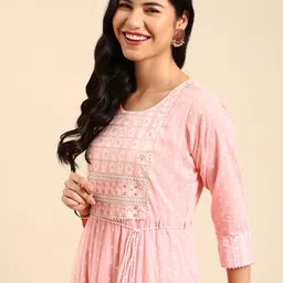 SHOWOFF Women Pink Floral Printed Floral Anarkali Kurta-image-44
