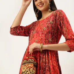 SHOWOFF Women Red & Gold-Toned Floral Printed Floral Anarkali Kurta-image-41