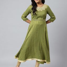 AURELIA Women Green & Gold-Toned Ethnic Motifs Thread Work Anarkali Kurta-image-43