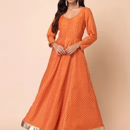 INDYA Bandhani Printed Fit and Flare Maxi Ethnic Dress-image-86