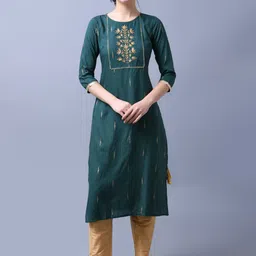Anouk Teal Green Floral Embroidered Straight Kurta-38