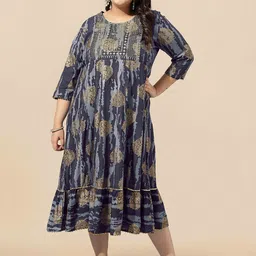 KALINI Plus Size Foil Printed Pure Cotton A-Line Kurta-picture-16