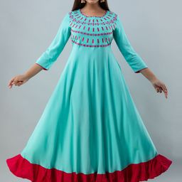 KIMAYRA Women Green Ethnic Motifs Embroidered Anarkali Kurta-image-38