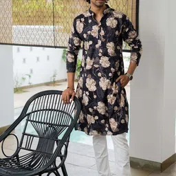 Shasak Floral Printed Mandarin Collar Long Sleeves Cotton Straight Kurta-picture-44