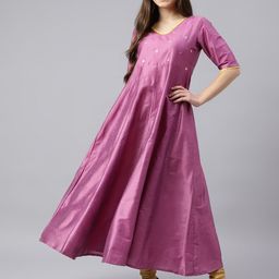 KALINI Mirror Work Embellished V-Neck Anarkali Kurta-image-98