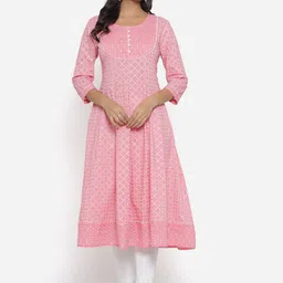 PARCHHAI Women Pink Ethnic Motifs Anarkali Cotton Kurta-image-60